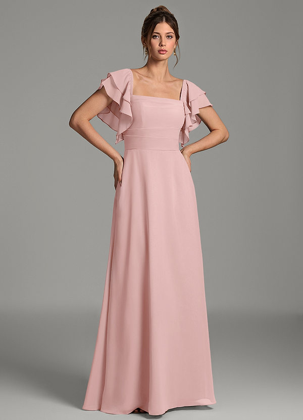 Azazie Dacia Bridesmaid Dresses Powder Pink A-Line Ruched Chiffon Dress image1