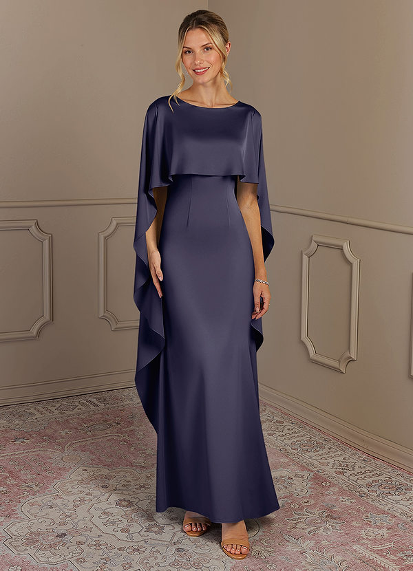 Azazie Eli Mother of the Brides Dresses Stormy Sheath Boatneck Stretch Satin Dress image1