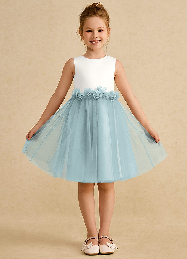Azazie Louisa Flower Girl Dresses Ivory Mist A-Line Sleeveless Tulle Dress image1