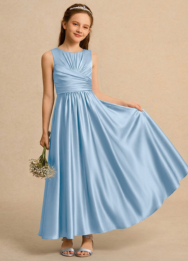 Azazie Ducky Girls Formal Flower Girl Dresses Powder Blue A-Line Pleated Stretch Satin Dress image1