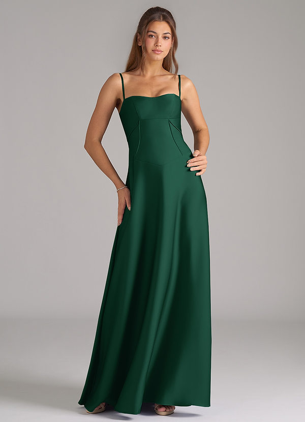 Azazie Valentine Suknie dla druhen Linia A Gorset Satyna elastyczna Do ziemi Sukienka image1