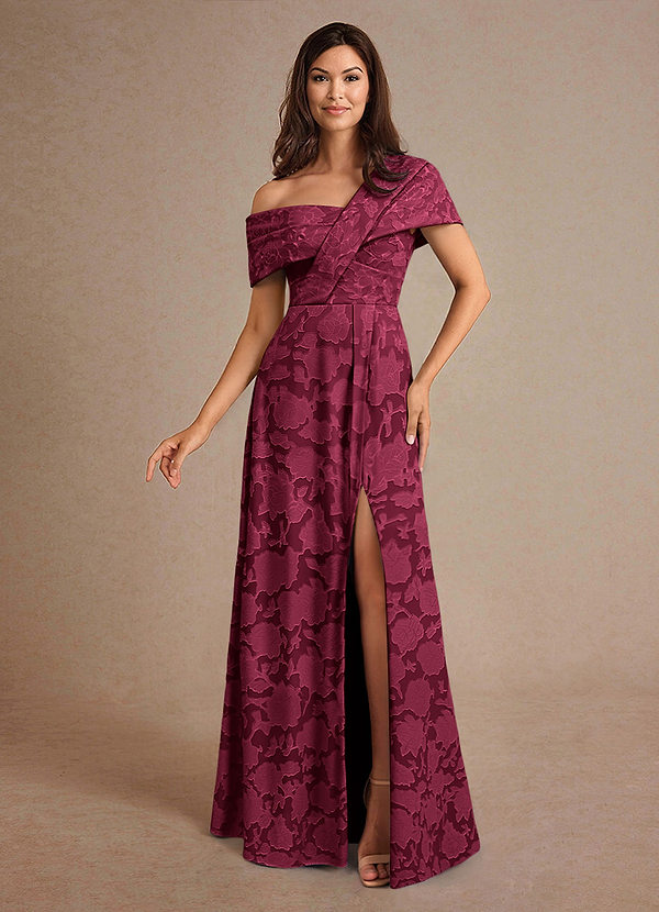 Azazie Milton Mother of the Brides Dresses Burgundy A-Line Pleated Floral Burnout Dress image1