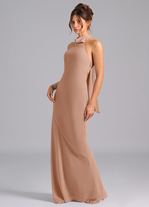 Azazie Velli Bridesmaid Dresses Champagne Rose Mermaid Bow Chiffon Dress image1