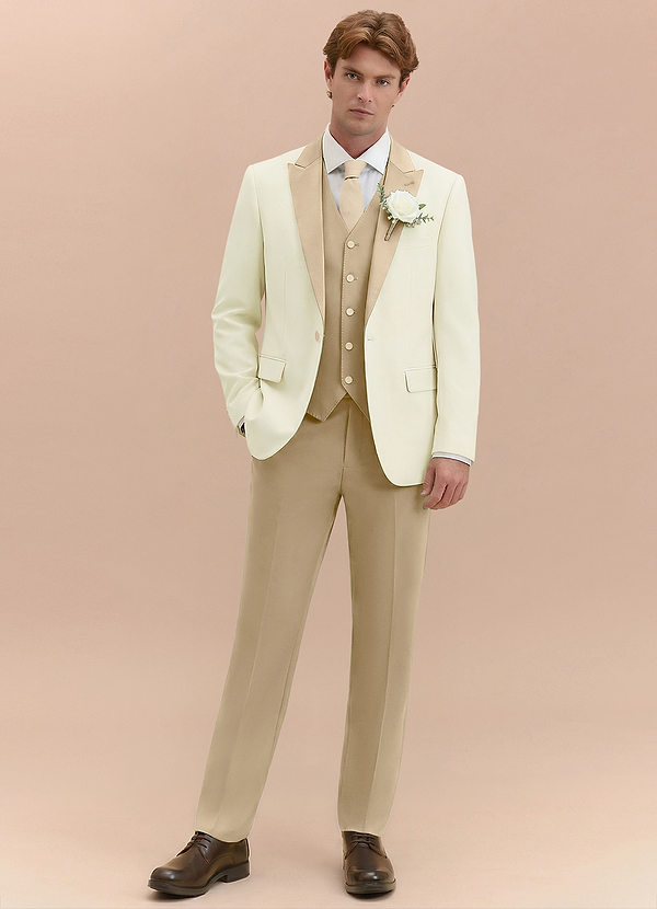 front Adrian Champagne Shawl Lapel Structured Stretch 3-piece Tuxedo Suit