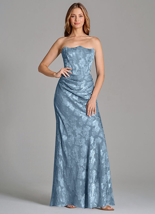 Azazie Ezrena 신부 들러리 드레스 인어 스트랩리스 플로럴 번아웃 바닥 길이 드레스 image1