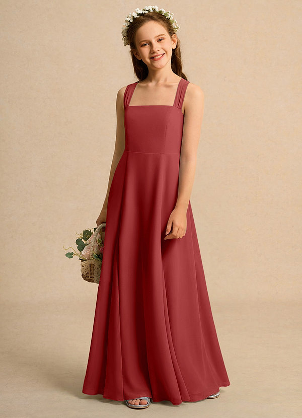 Azazie Tater Girls Formal Robes de Fillette d'Honneur Robe Trapèze en Mousseline de soie Plissée Rouille image1