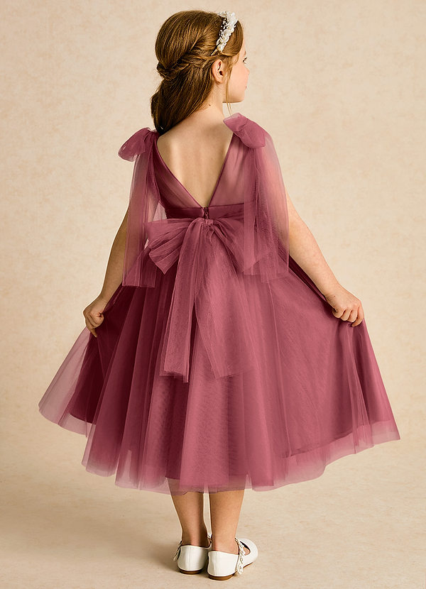 Azazie Dori Blumenkinder Kleider A-Linie Gestreift Tüll Kleid Merlot image1