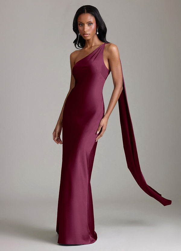 Azazie Galinda Brudtärneklänningar Klä av Sjöjungfru i Stretch Satin Ena axeln Mullbär image1