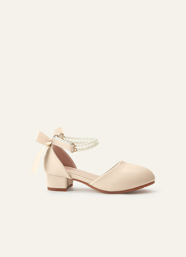 front Satin Bow Pearl Strap Girl's Block Heels for Little & Big Kids