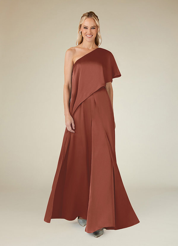 Azazie Hagretta Mother of the Bride Dresses Auburn Jumpsuit/Pantsuit Stretch Satin Dress image1