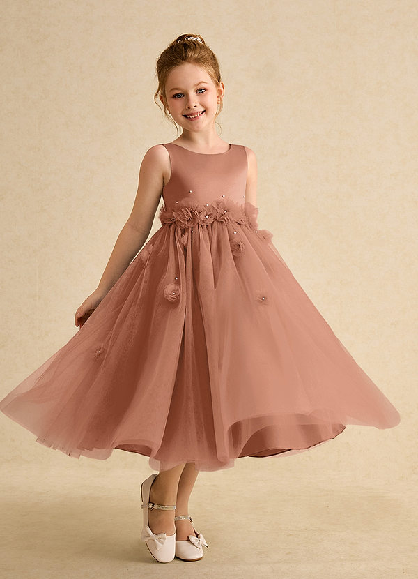Azazie Lux Flower Girl Dresses Bronzer A-Line Beaded Tulle Dress image1