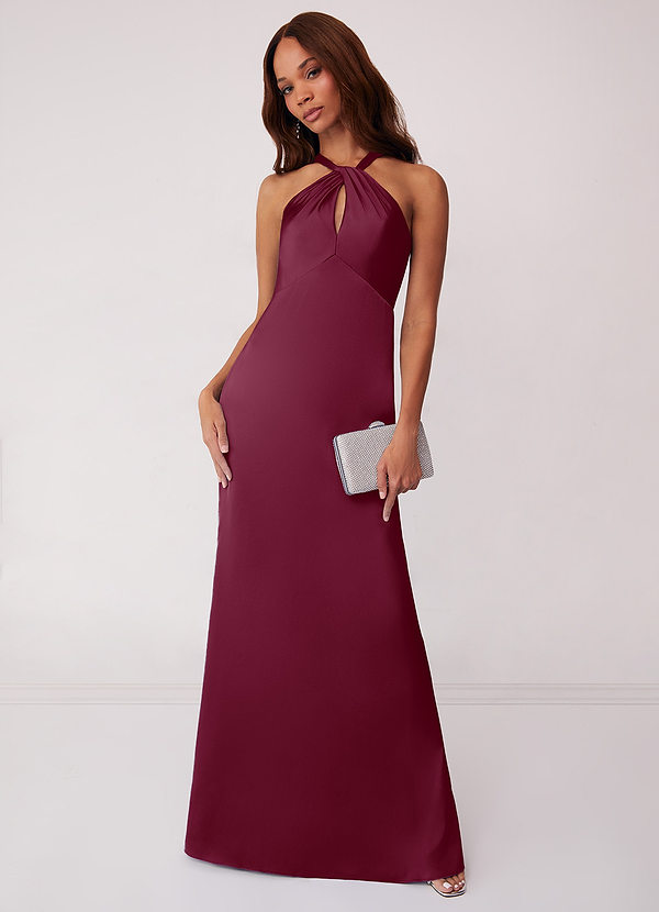 Barbie ♥ Azazie Bridesmaid Dresses Mulberry Sheath Stretch Satin Dress image1
