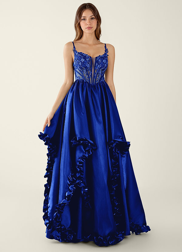 Halley Royal Blue V-neck lace Corset A-line Prom Dress image1