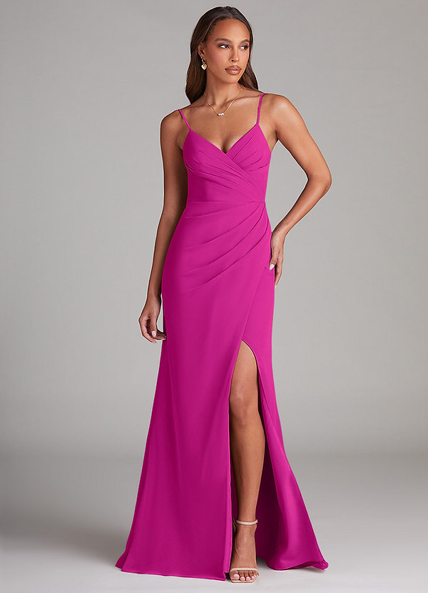 Azazie Maci Brudtärneklänningar Klä av Tubklänning i Chiffong Plisserad Fuchsia image1