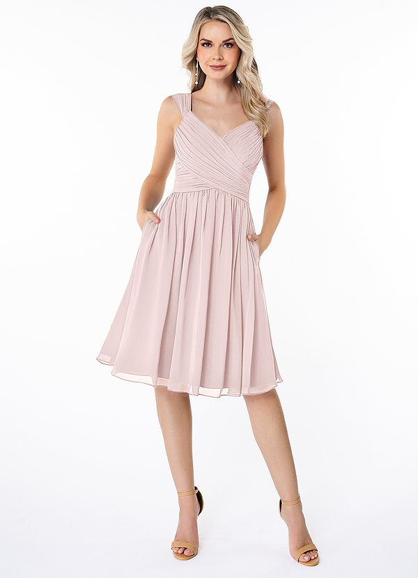 Azazie Angie Bridesmaid Dresses Blushing Pink A-Line Corset Chiffon Dress image1