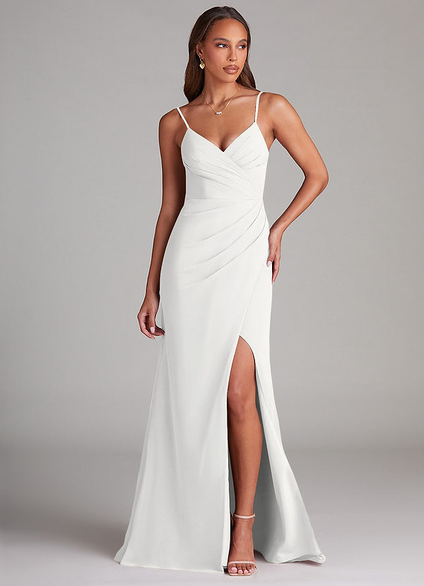 Azazie Maci Brautjungfernkleider Etui Plissee Chiffon Kleid Weiß image1