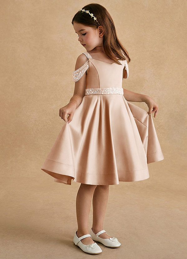 Azazie Judi Blumenkinder Kleider A-Linie Matte Satin Kleid Englisches Rosa image1