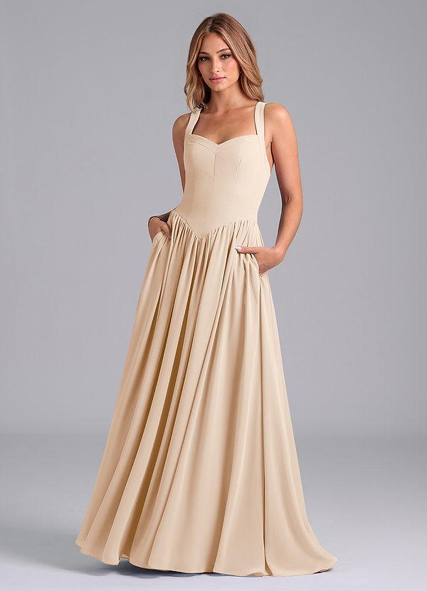 Azazie Francis Bridesmaid Dresses White Alabaster A-Line Corset Chiffon Dress image1