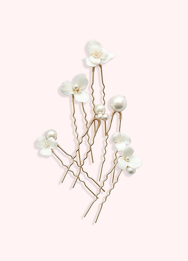 front Ceramic Flower Pearl Hairpin