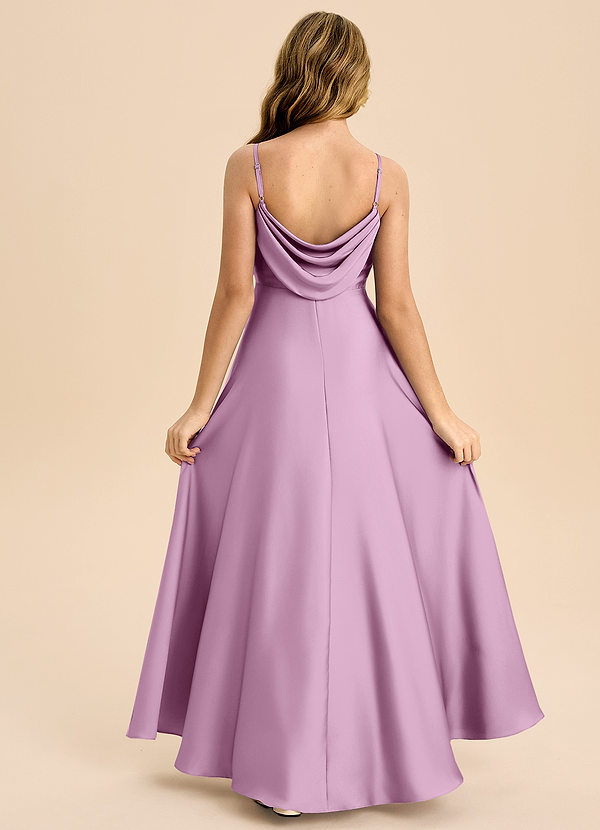 Azazie Bug Junior Robe Trapèze en Satin extensible Plissée Glycine image1