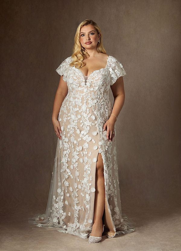 Azazie Vivienne Wedding Dresses Diamond White Nude A-Line Sweetheart Lace Dress image1