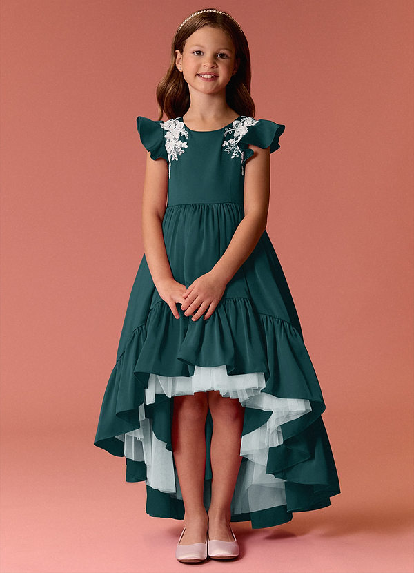 Barbie ♥ Azazie Flower Girl Dresses Vestido Pinho de Cetim elástico de Linha A com Renda image1