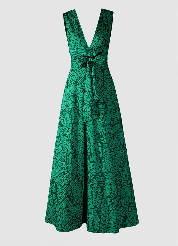 back Adorable Essence Green Print Maxi Dress