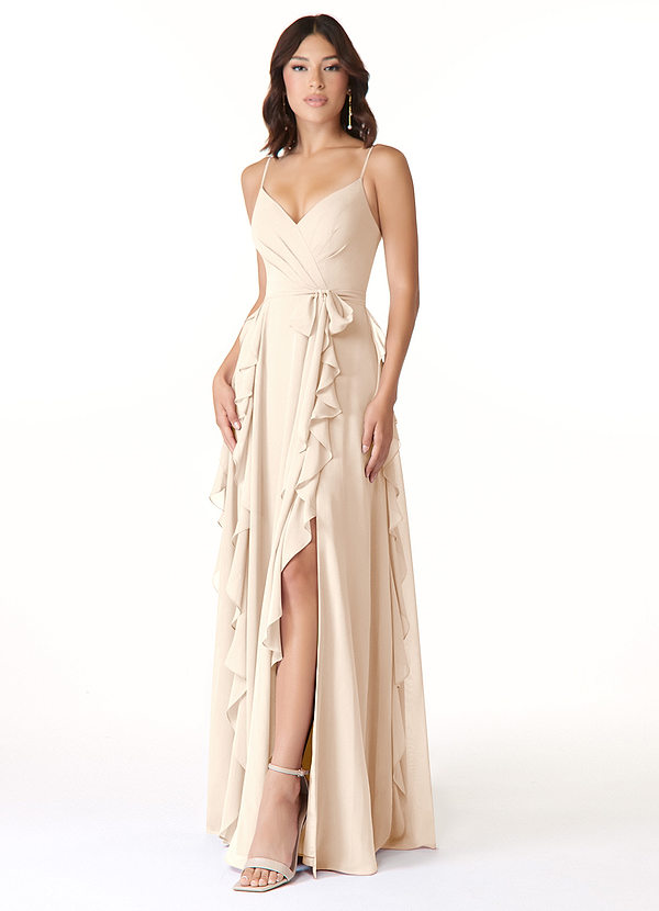 Azazie Peyton Bridesmaid Dresses A-Line Ruched Chiffon Floor-Length Dress image1