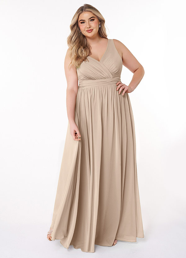 Azazie Kora Bridesmaid Dresses Taupe A-Line Pleated Chiffon Dress image1