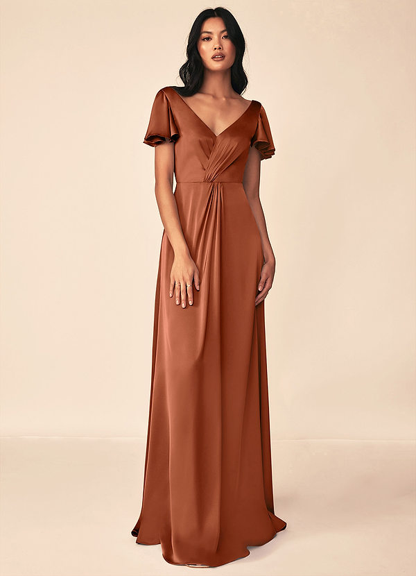 Azazie Soren Bridesmaid Dresses Cedar Rose A-Line Pleated Stretch Satin Dress image1