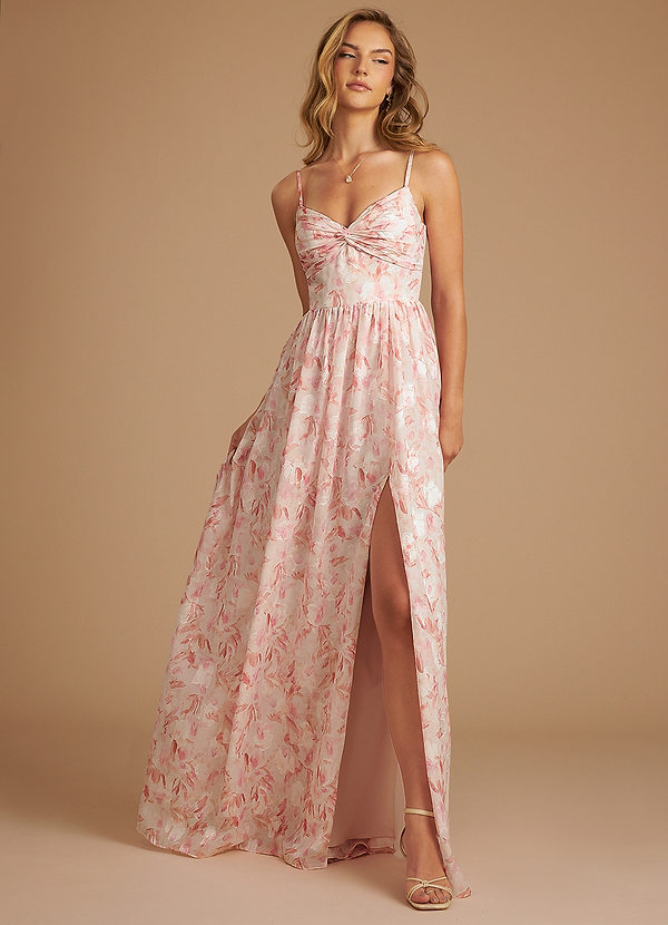 Azazie Zeya Bridesmaid Dresses Pink Watercolor Floral A-Line Watercolor Floral Dress image1