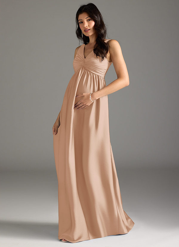 Azazie Yetta Abiti da damigella premaman Abito A-Line Plissettato Raso Elasticizzato Floor-Length image1