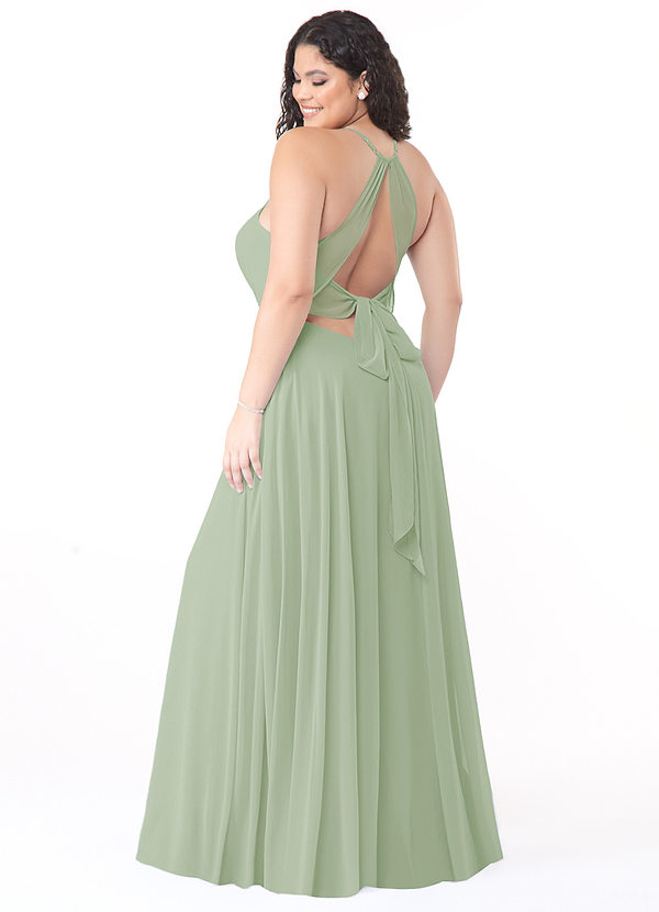 Azazie Evalleen Robes Demoiselle d'honneur Robe Trapèze en Mousseline de soie Plissée Vert Sauge image1