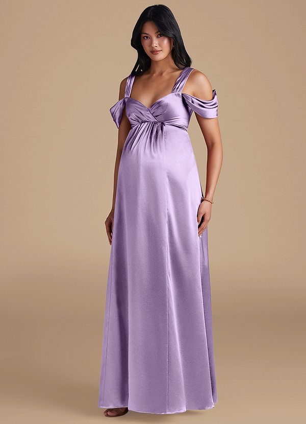 Azazie Rhea Maternity Bridesmaid Dresses A-Line Pleated Metallic Satin Floor-Length Dress image1