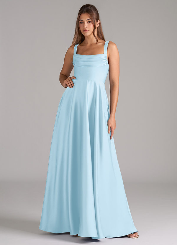 Azazie Shaude Bridesmaid Dresses Sky Blue A-Line Pleated Stretch Satin Dress image1