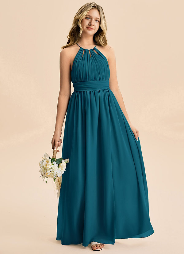 Azazie Noelle Junior Ink Blue A-Line Pleated Chiffon Dress image1