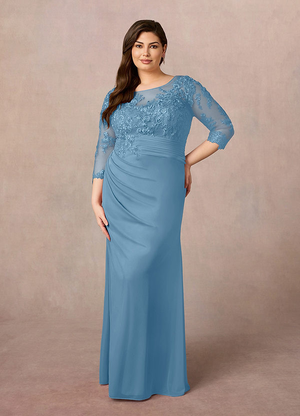 Azazie Fatemah Moeder van de Bruid Jurken Zeemeermin Jurk van Kant Scoop kant Staal Blauw image1