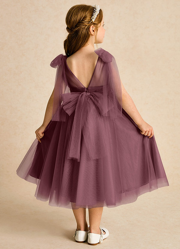 Azazie Dori Robes de Fillette d'Honneur Robe Trapèze en Tulle Rayé Sangria image1