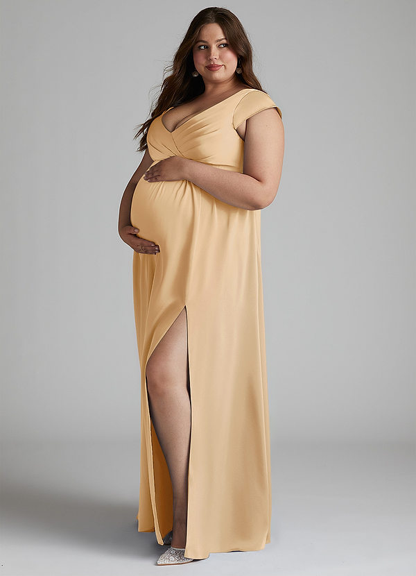 Azazie Allessia Maternity Bridesmaid Dresses A-Line Pleated Stretch Satin Floor-Length Dress image1