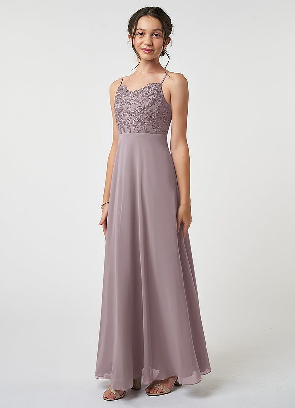 Azazie Sonya A-Line Lace Chiffon Floor-Length Junior Bridesmaid Dress image1