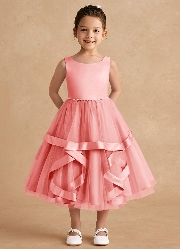 Azazie Posy Flower Girl Dresses Coral A-Line Beaded Tulle Dress image1