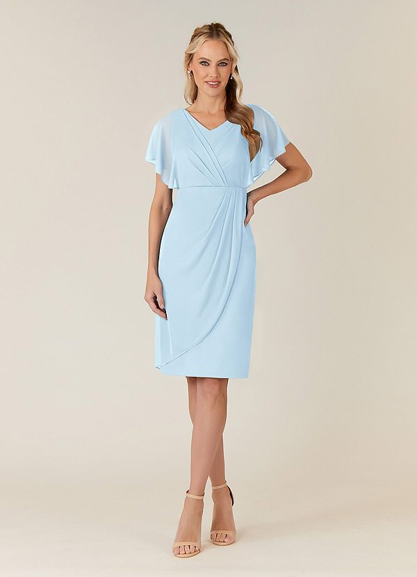 Azazie Waverly Brautmutterkleider Etui Plissee Gittergewebe Kleid Himmelblau image1