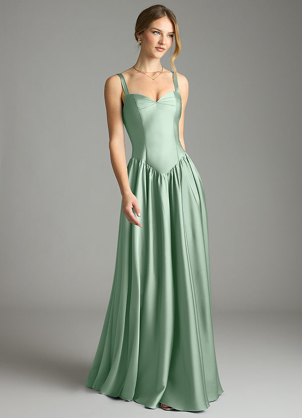 Azazie Evadina Vestidos Dama de Honor Vestido de Agave de Satén Elástico de Corte en A con Corsé image1