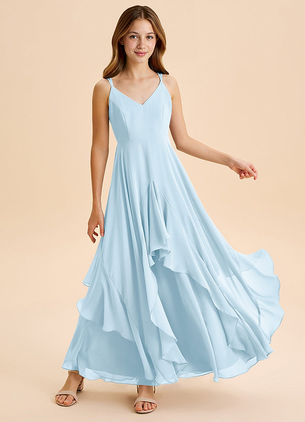 Azazie Karan Junior Sky Blue A-Line Chiffon Dress image1
