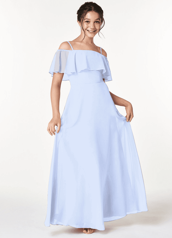Azazie Maggie Junior A-Linie Schulterfrei Chiffon Kleid Eis image1
