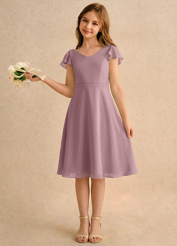 Azazie Narin Girls Formal Klänningar för brudeflicka Klä A-Line i Chiffong med ärmar image1