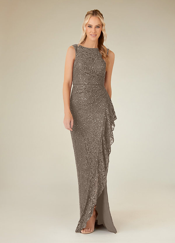 Azazie Eleanora Mother of the Brides Dresses Taupe Sheath Sequins Lace Dress image1