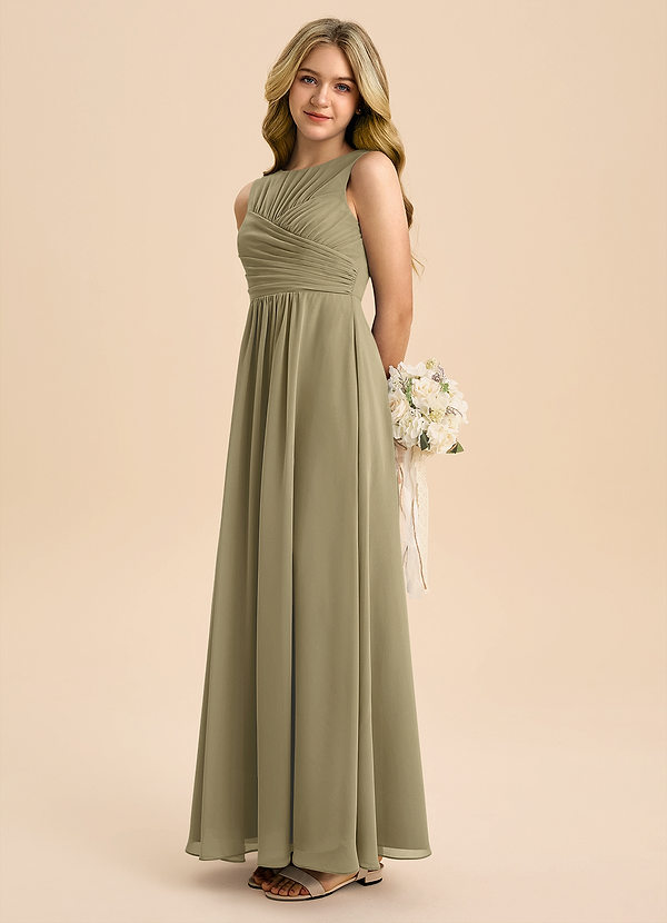Azazie Skyla Junior A-Linie Plissee Chiffon Kleid Moosgrün image1