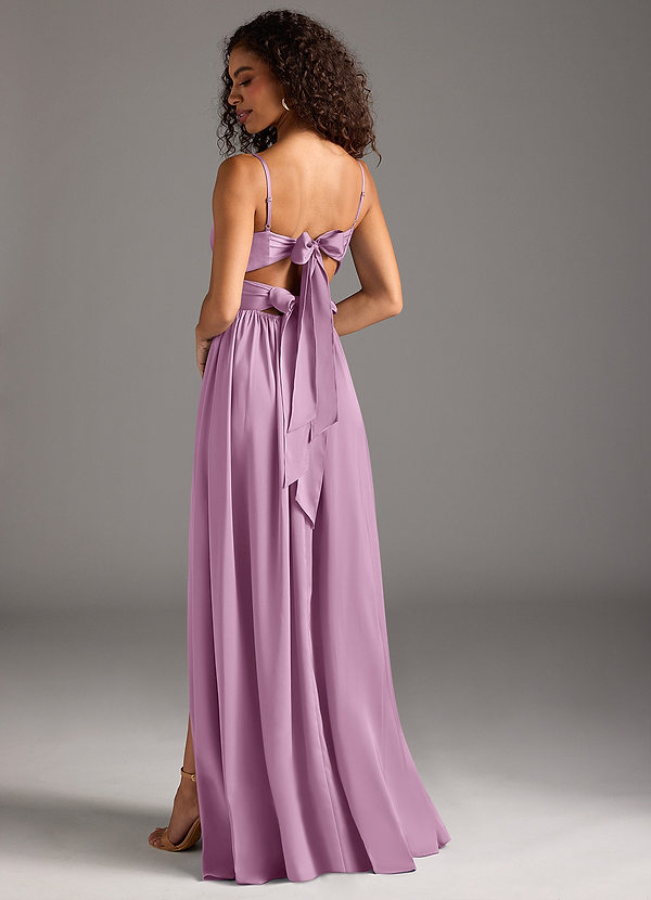 Azazie Zeya Bridesmaid Dresses Wisteria A-Line Pleated Stretch Satin Dress image1