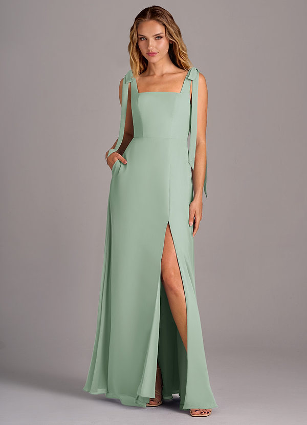 Azazie Debra Bridesmaid Dresses Agave A-Line with Pockets Chiffon Convertible Dress image1
